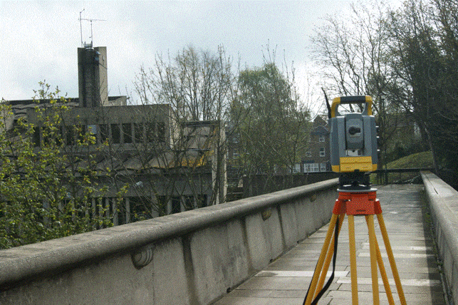 Total station positioned on a site