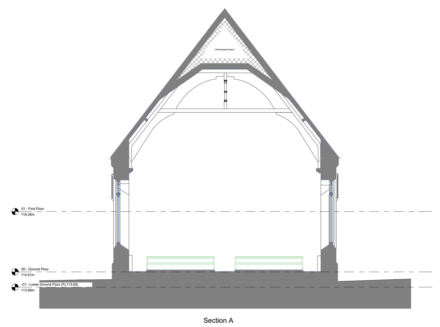 measured survey building cross section