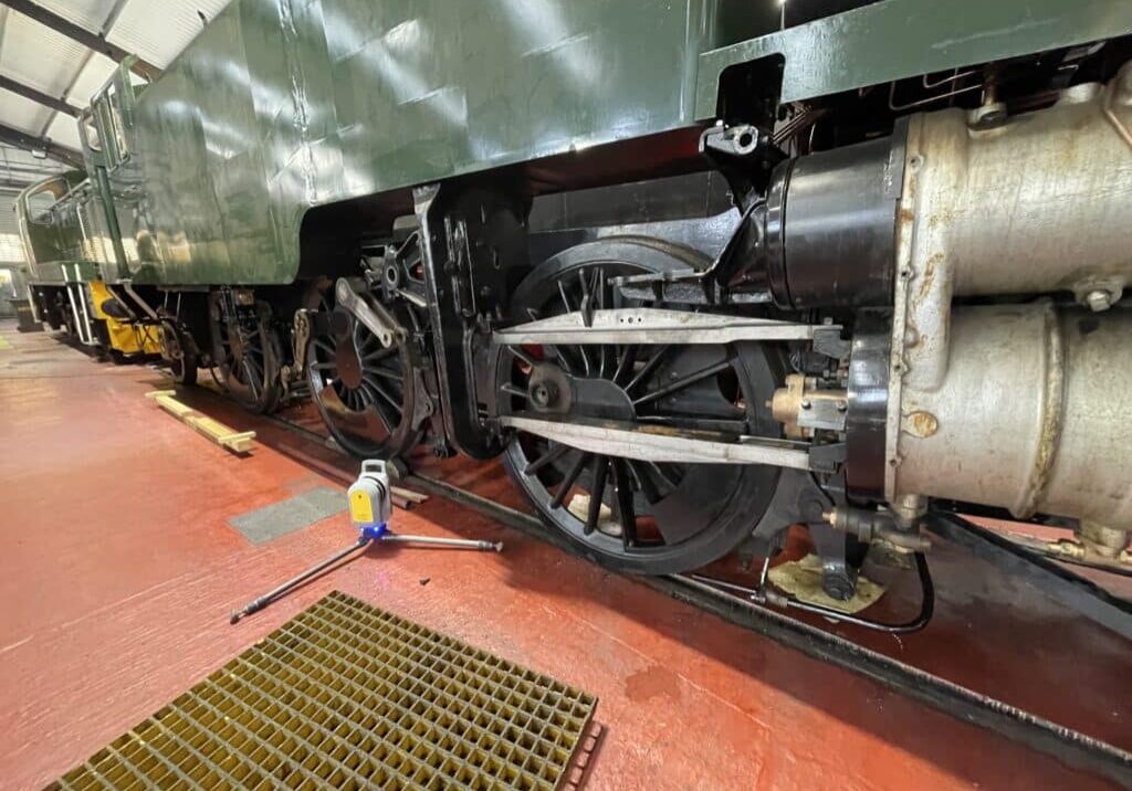Surveying underneath the 8205 steam train